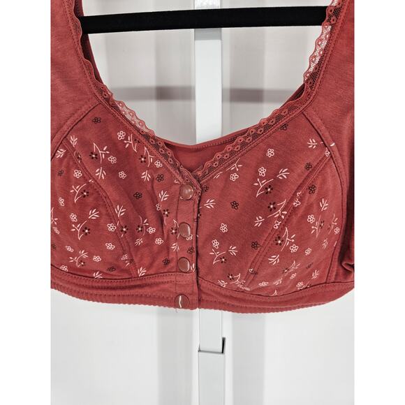 Vintage Y2K Womens Sz XL Bralette Bra Rust Red Floral Snap Front - Picture 2 of 4